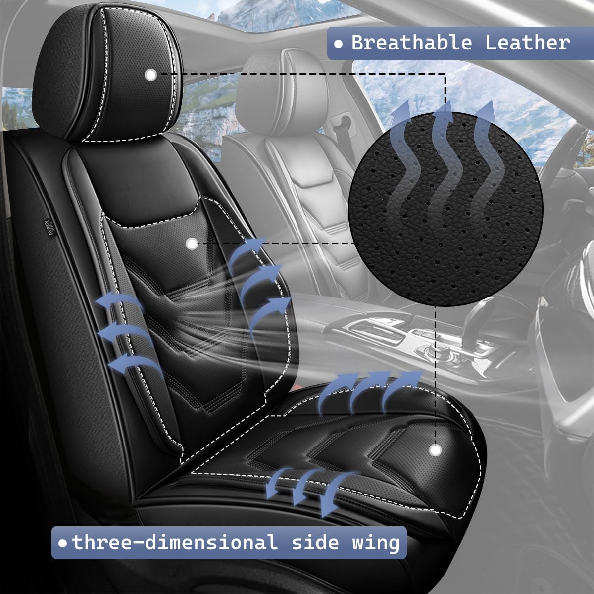 Car Seat Covers Fit for Kia Optima 2002-2020: Full Set Seat Covers Breathable Leather Vehicle Cushion Waterproof Protector (2 Row 5 Seat,Black)