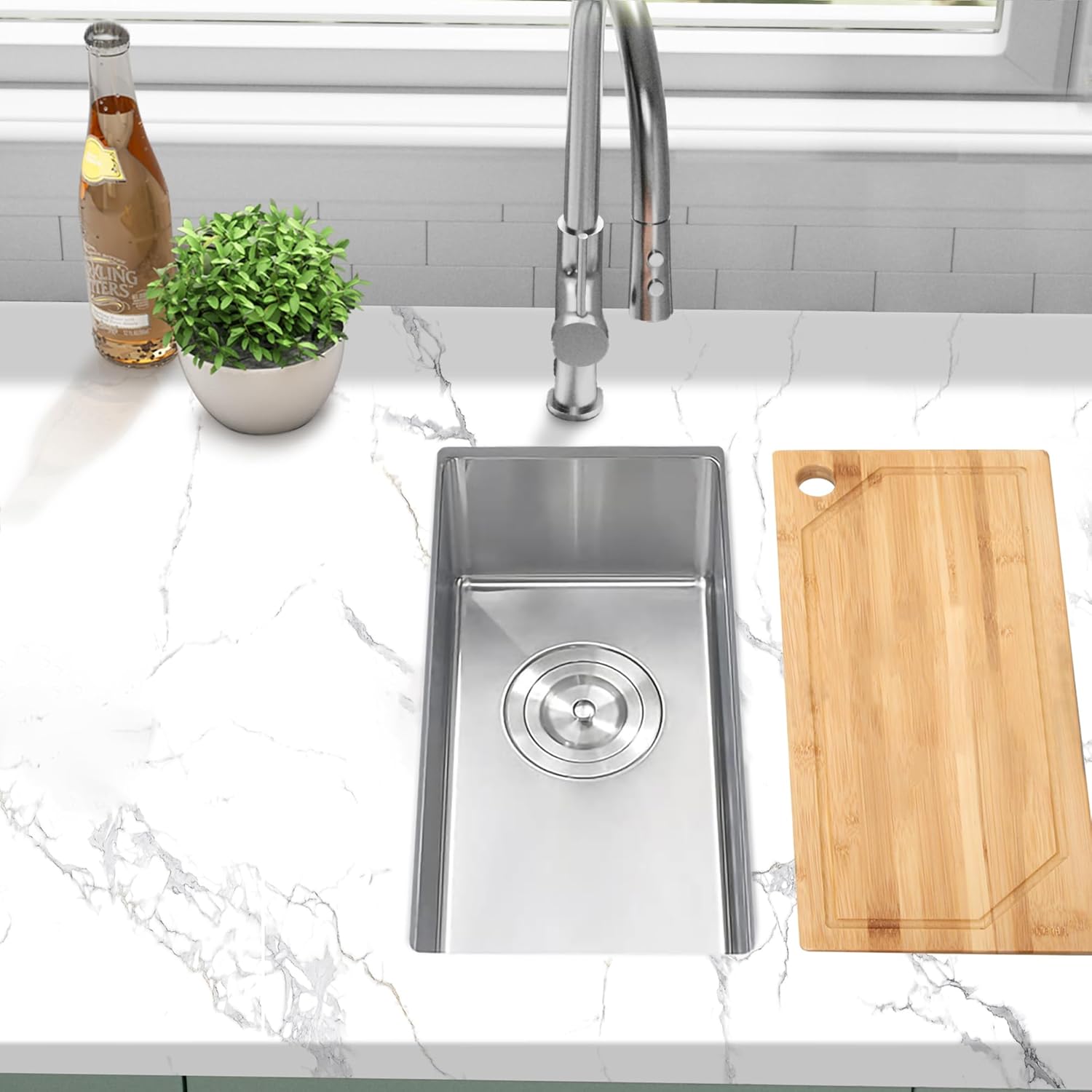 Bar Sink Undermount 9.5 X 18 inch,16 Gauge Stainless Steel Wet Bar Sink with Workstatin,Outdoor Small RV Sinks (9.5" X 18")