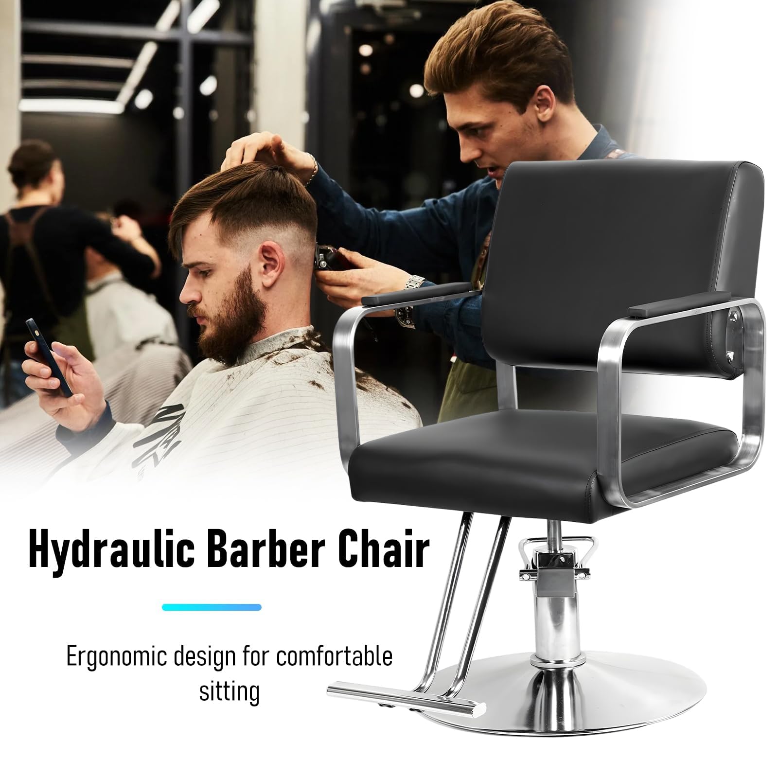 Chaise de Coiffure, Chaise Salon pour Coiffeur, Coiffure Moderne avec Pompe hydraulique Robuste, capacité Poids 330 LB, chaises barbier Spa à Noir