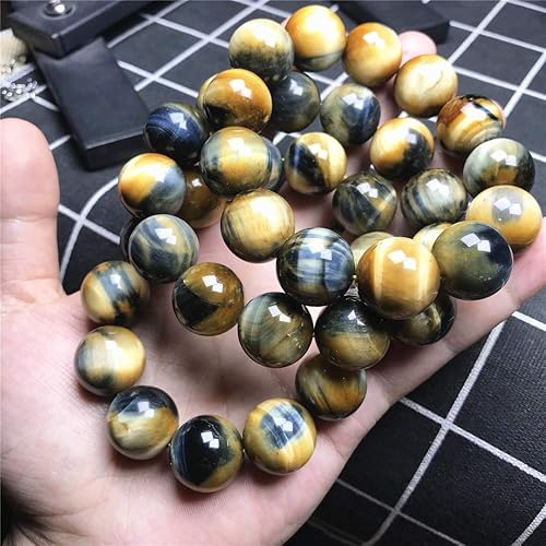 Miniatura 6 de Pulsera de ojo de tigre natural de 0.709 in para mujeres y hombres, piedra preciosa azul amarilla y azul con cuentas redondas grandes, pulsera