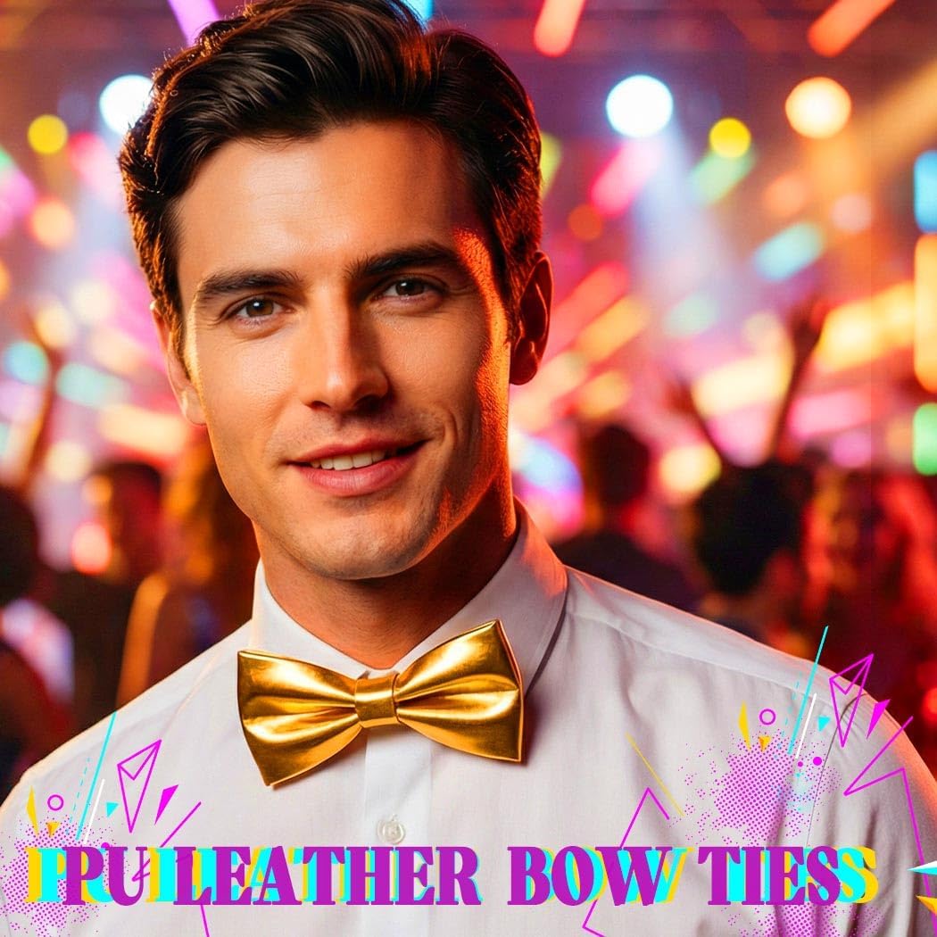 Leather Bow Ties Pre Tied Gold Bowties Party Costume Accessories for Men