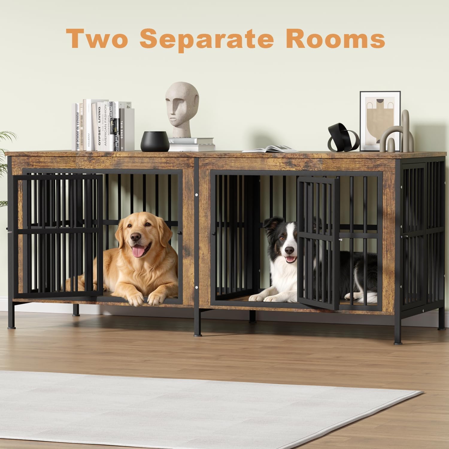 78" Dog Crate Furniture for 1 or 2 Dogs, Heavy Duty Single/Double Dog Crates for Small/Medium/Large Dogs,Dog Kennel Furniture as TV Stand,Large Size 78.8" L(30-60 Pounds)