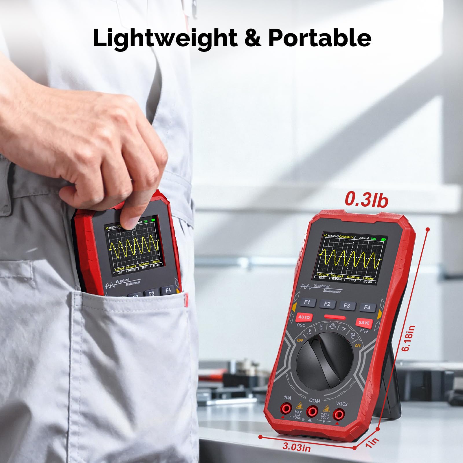 2-in-1 Handoszilloskop Multimeter mit 1MHz Bandbreite, Tragbares Digitales Oszilloskop und Auto-Bereich Multimeter Kombi, 2,4" LCD Display für Elektronik DIY, Lernen & Reparatur