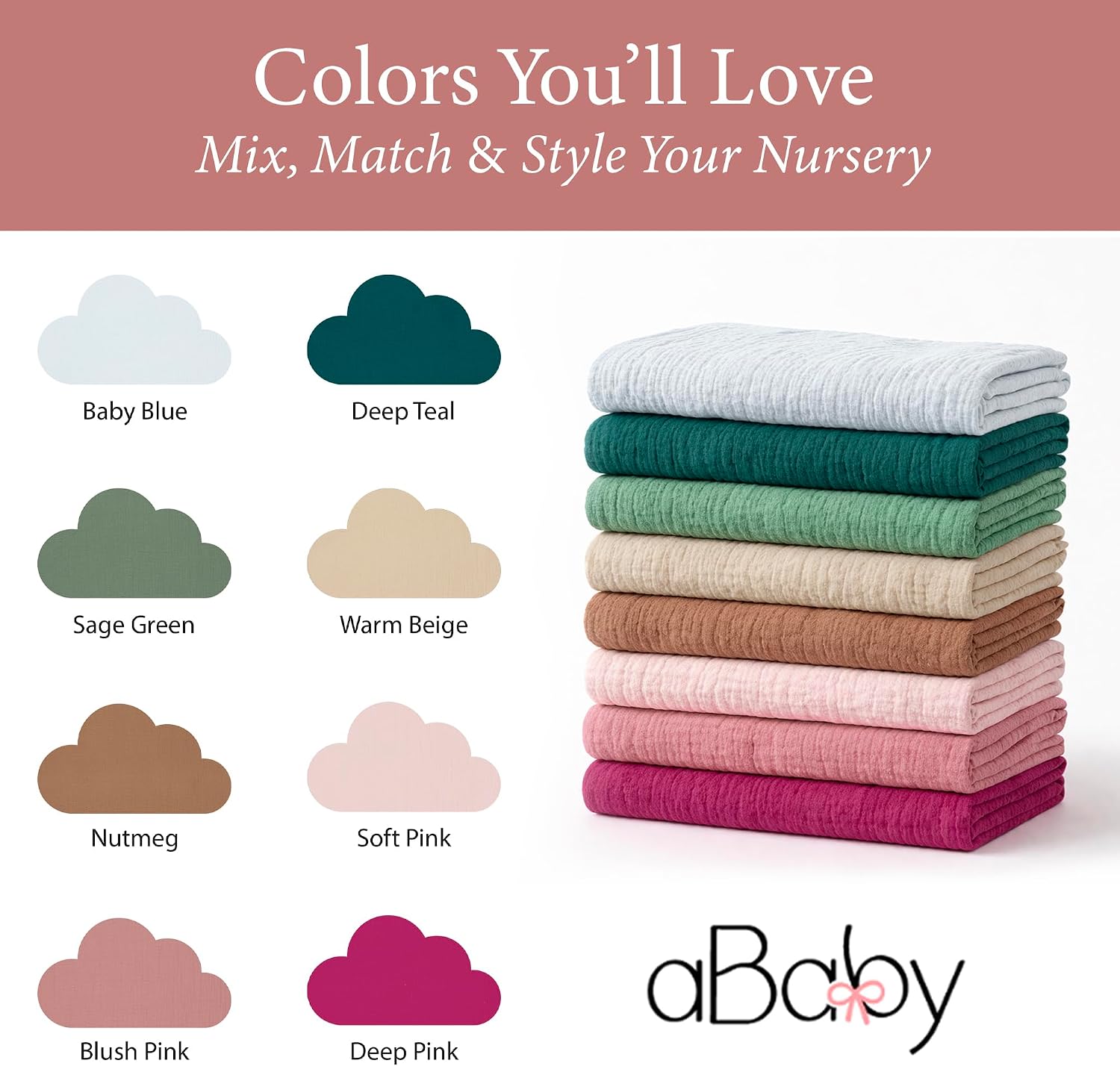 Ababy Custom Size Baby Fitted Sheet – Muslin Cotton for Bassinet, Crib, Cradle & Toddler Mattress – Soft Breathable Fabric, 360° Elastic, Machine Washable, Multiple Colors (Soft Pink)