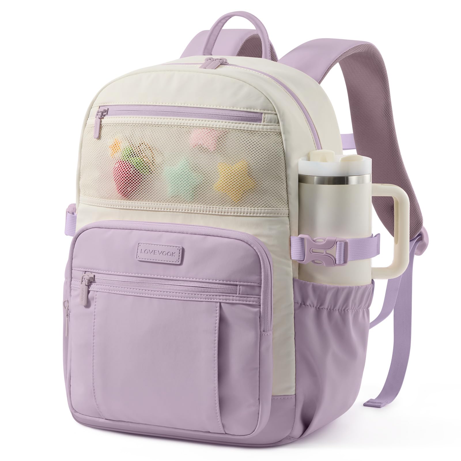 LOVEVOOK Laptop Backpack for Women, 15.6Inch Work Computer Travel Backpack | Giant Tumbler Holder, Backpack with Laptop Compartment, Padded Panel, Chest Buckle,College Commuter Teacher Purse Bag Purple