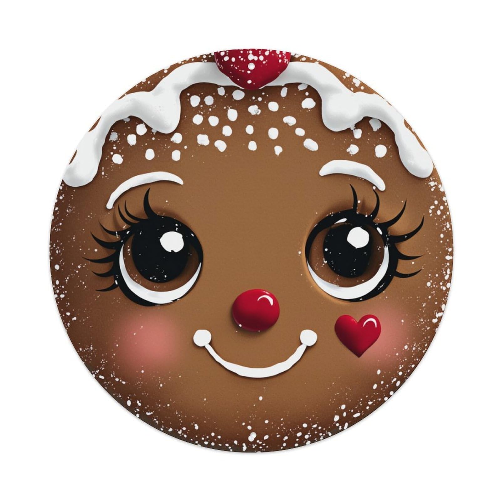 Gingerbread Face With Heart Eyes Round Tin Sign Vintage Metal Poster, Home Bar Garage Man Cave Cafe Indoor & Outdoor Wall Decoration 8x8Inches