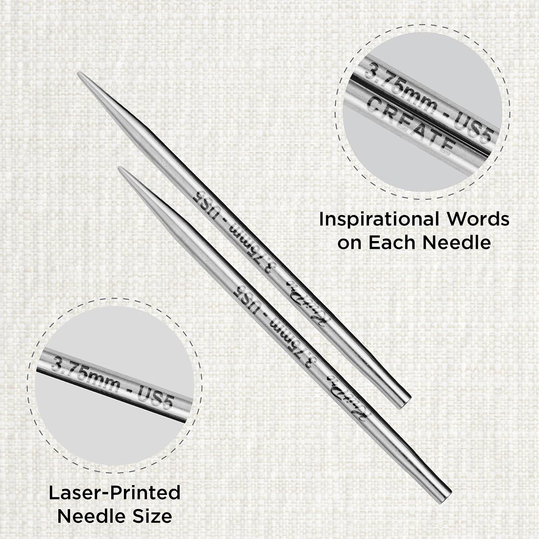 KnitPro The Mindful Collection Interchangeable Circular Needles 4" (10cm), Silver, Needle - 3.75mm - Image 2