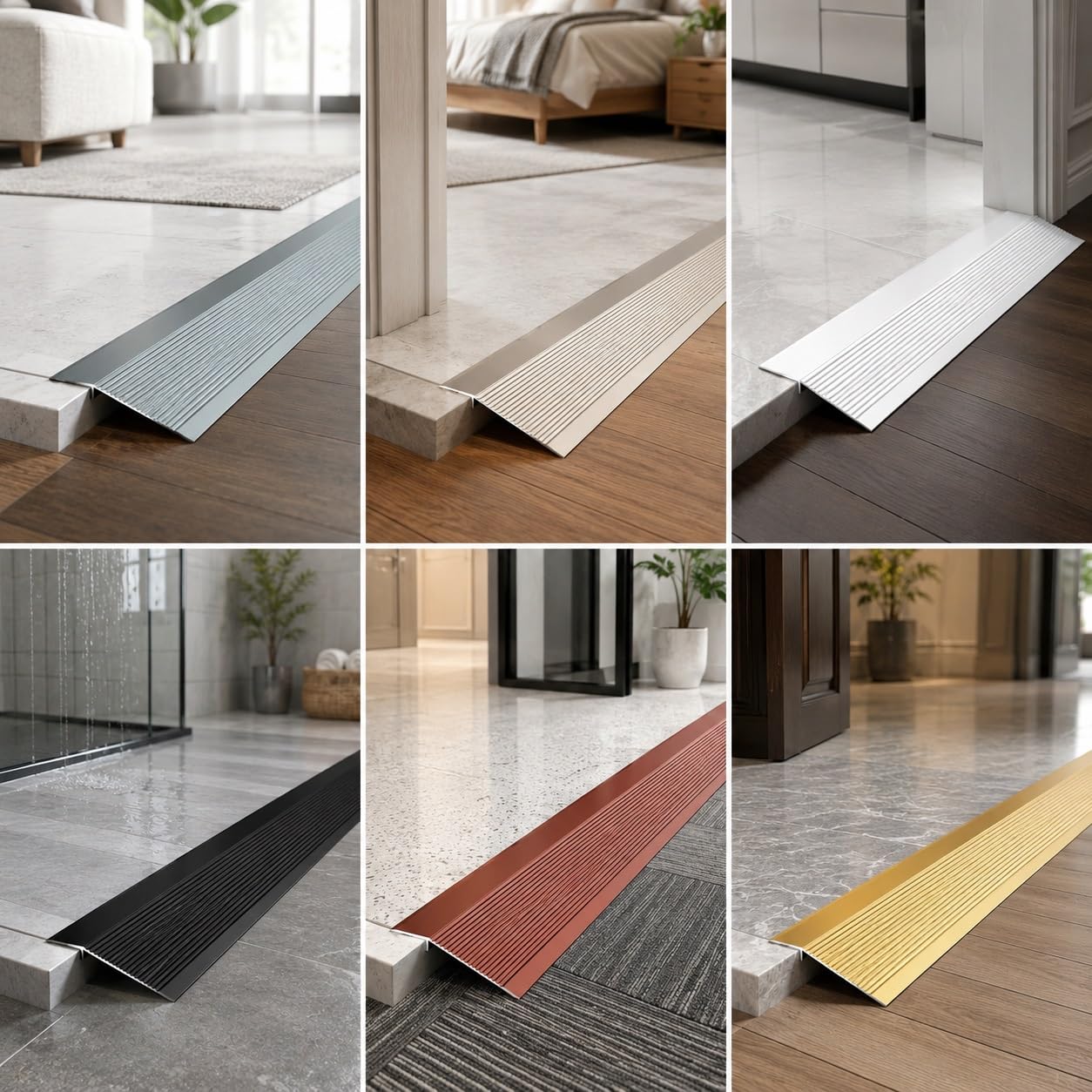 Aluminiowa listwa przejściowa do podłóg, reduktor progów do nierównych podłóg, nadaje się do płytek, laminatu, dywanu, winylu, drewna