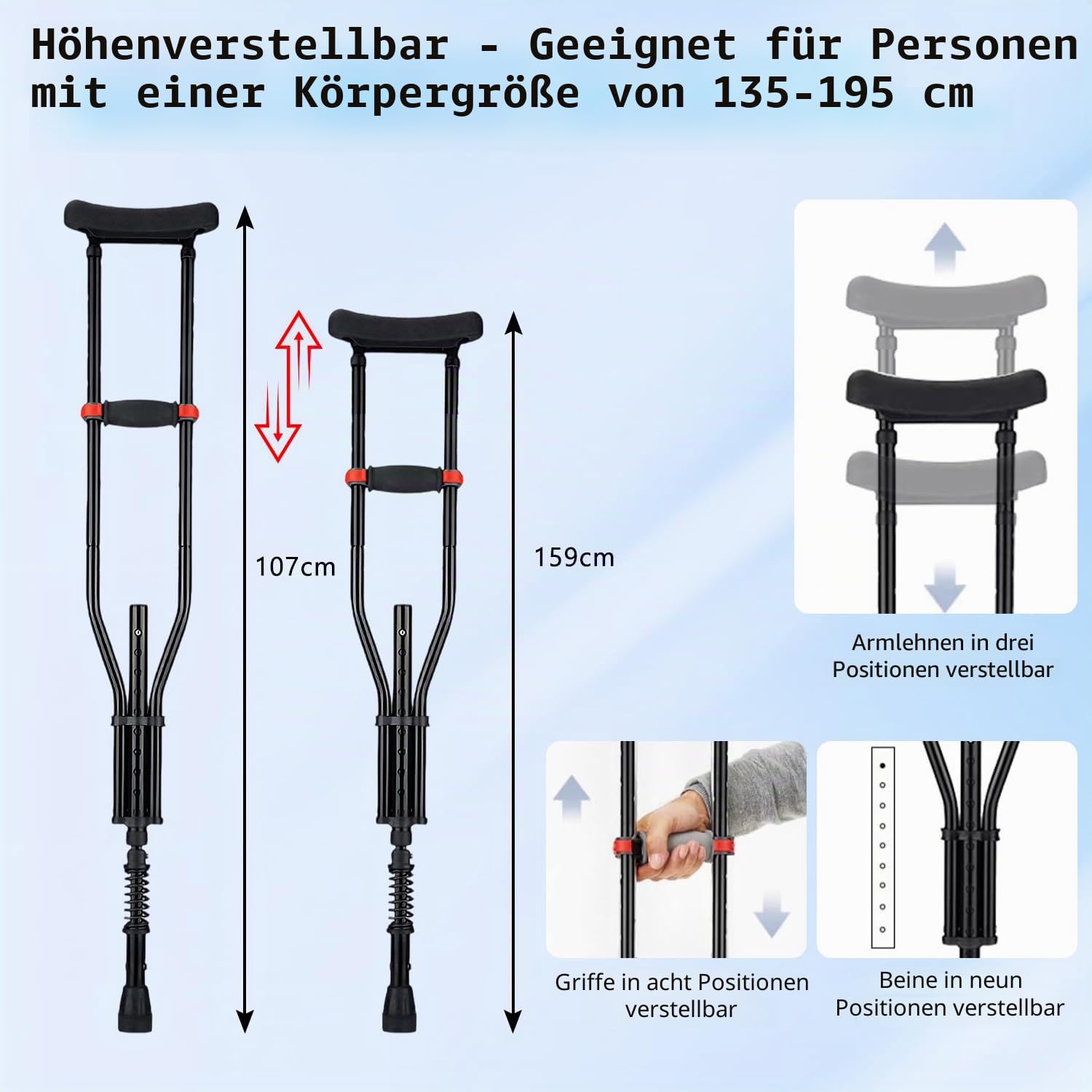 1 Paar Achselkrücken, Unterarmgehstützen, Höhenverstellbar Krücken