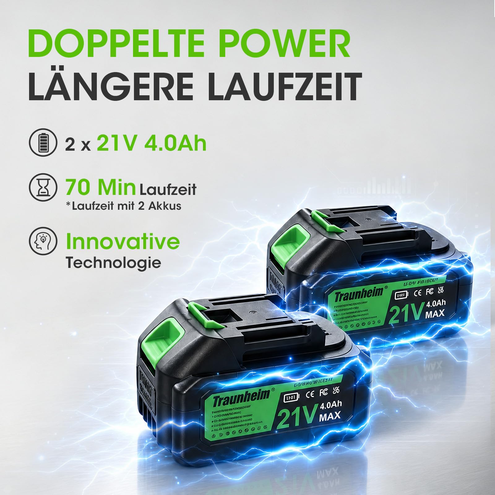 Soplador de hojas con batería de 21 V, con 2 baterías de 4,0 Ah, con