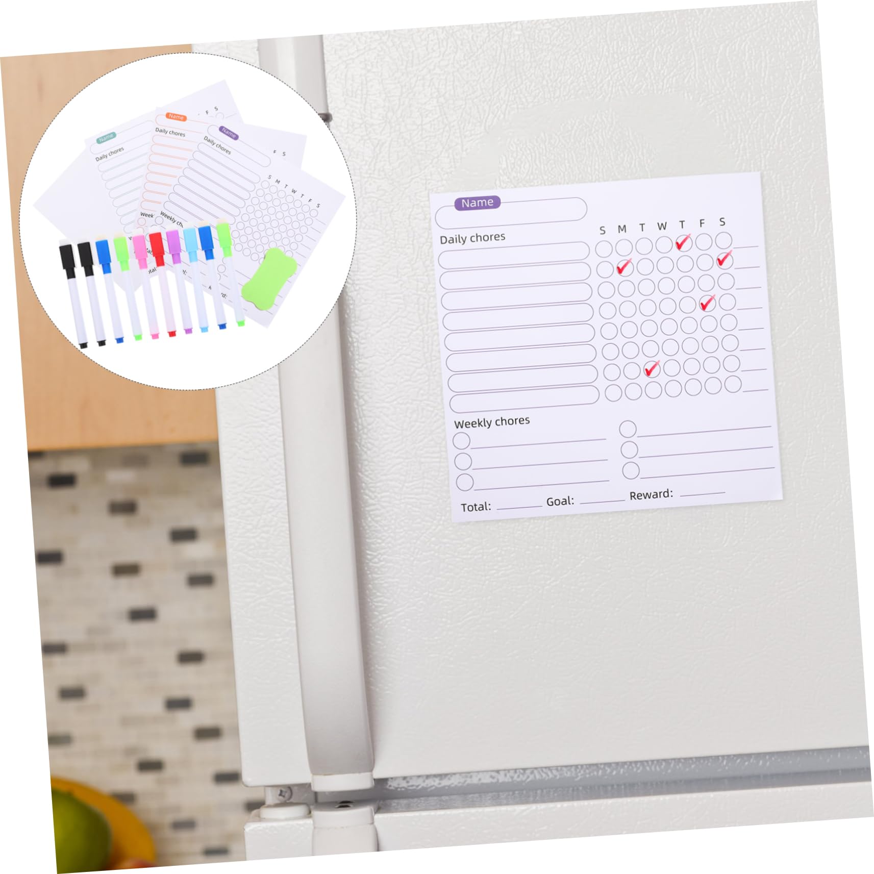 NUOBESTY 4sätze Magnetische Wochenplaner Kühlschrank Abwischbare Wiederverwendbare Haushaltsplaner Mit Hauptstickern Leeren Notizzetteln Stiften Und Tafelwischer Für Effektives