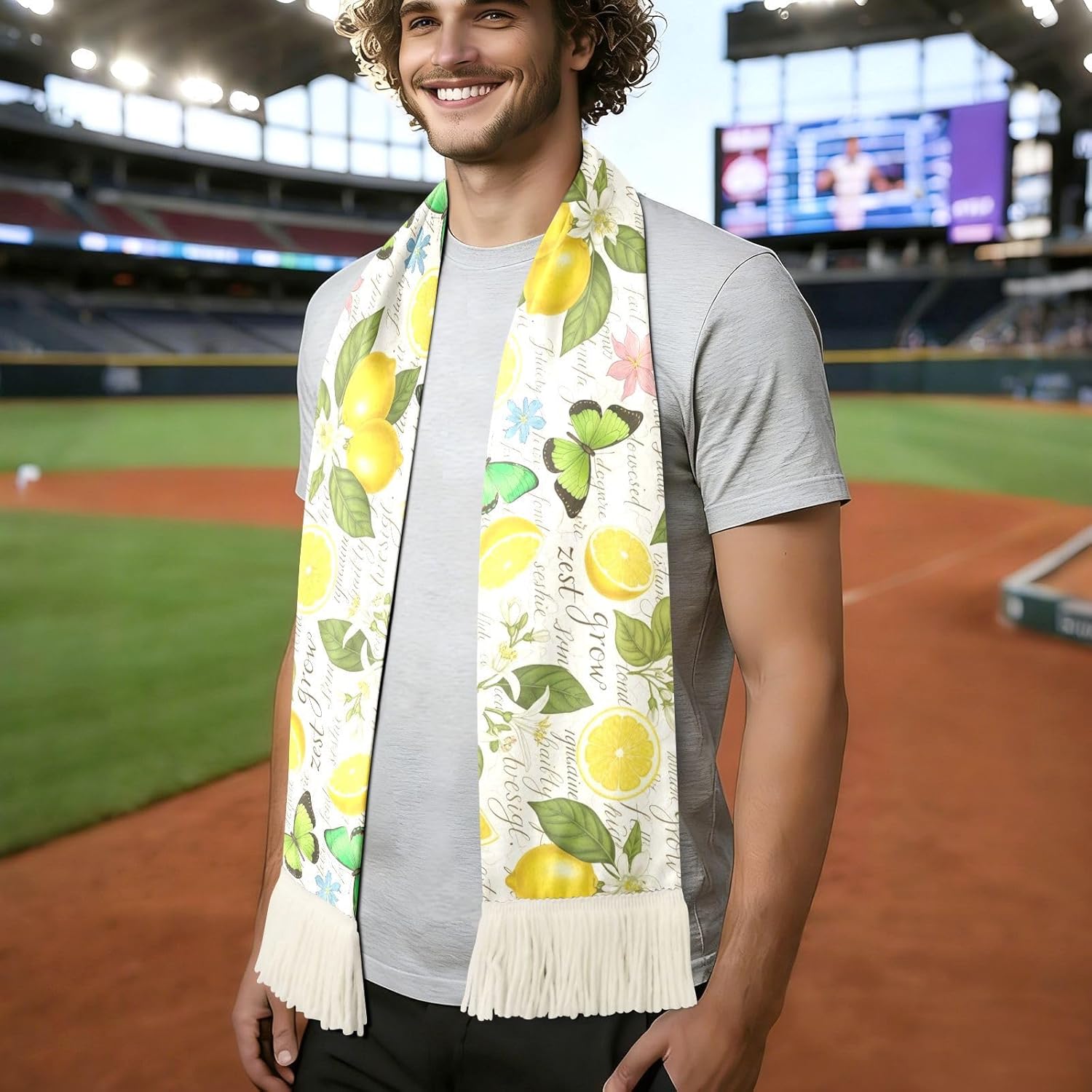 CHIFIGNO Lemon Butterfly Cream Sports Fan Scarf Towel, Soft Polyester Cheering Banner for Soccer Games, Quick Dry Sweat Absorbent