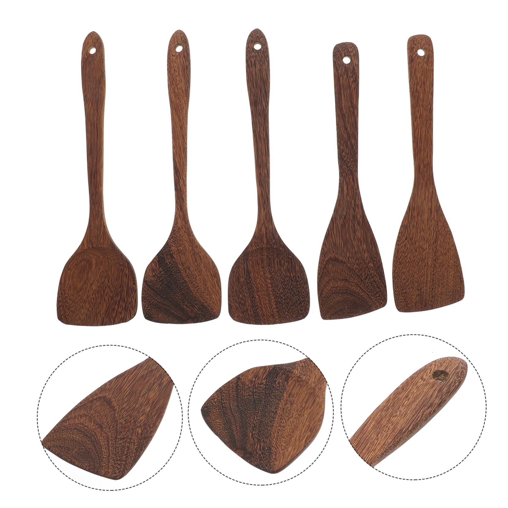 Cabilock 5piezas Espátulas para Cocinar de Madera Cucharas Soperas Antiadherentes Mango Utensilios de Cocina Prácticas para Servir Comida para Cocina Retro