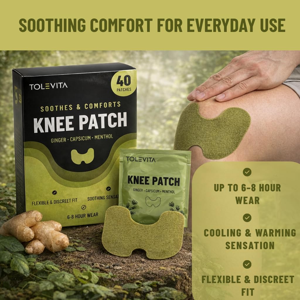 TOLEVITA Knee Patches – 40 Patches per Pack with Wormwood, Ginger, Safflower, Notoginseng, Capsicum & Menthol - Warm & Cool - Comfort & Everyday Wellness — Amazon image 5