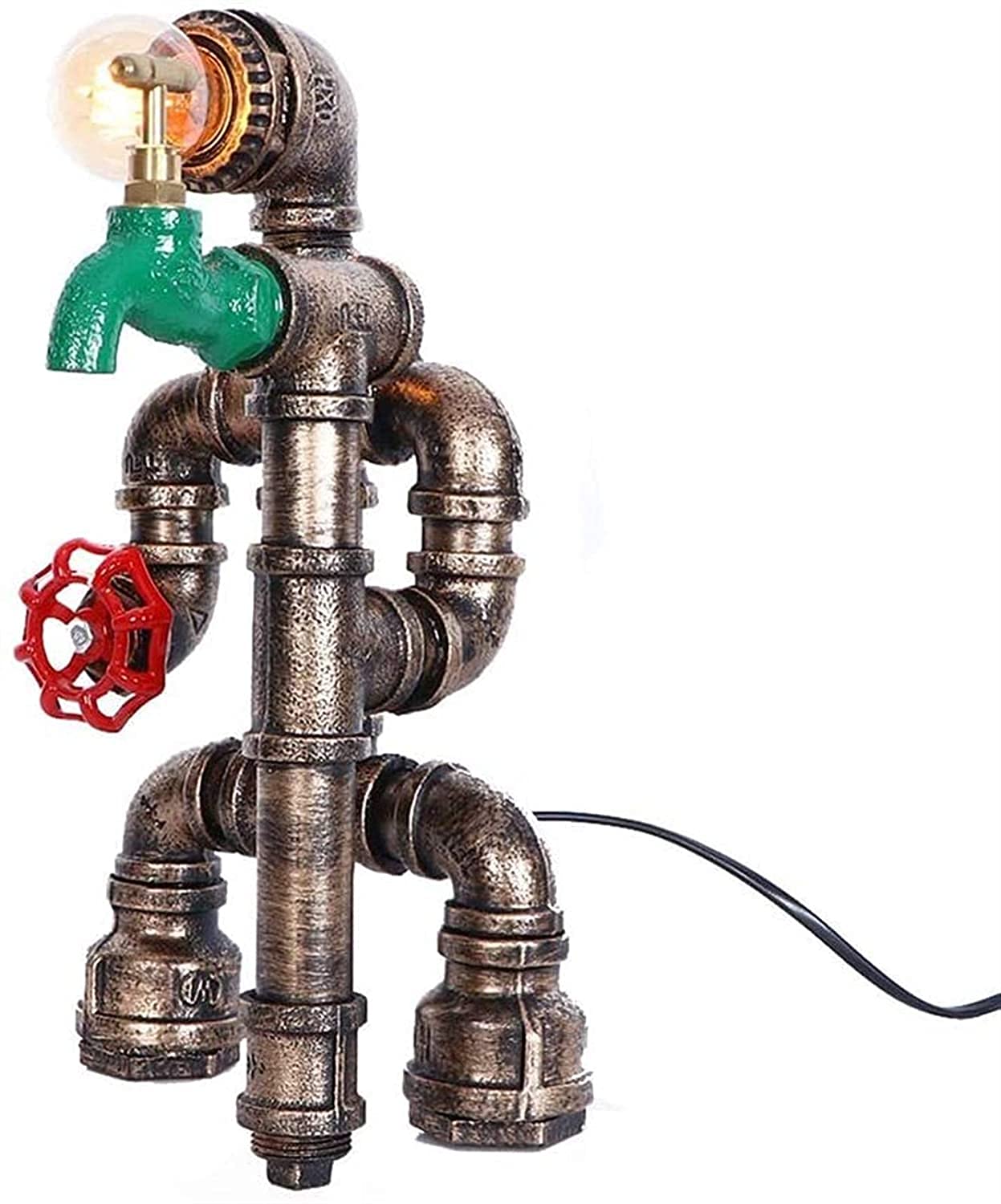 Schreibtischlampe Kreative Industrielle Schmiedeeisen Roboter Schreibtischlampe Metall Vintage E27 Edison Wasserpfeife Tischleuchten,Ohne Glühbirne,Ein