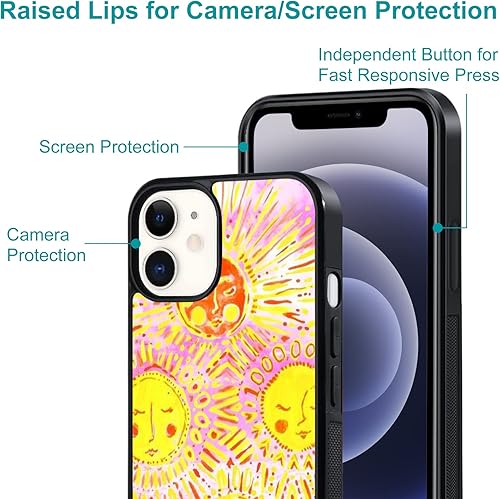 Miniatura 3 de UNNKINE Funda retro amarilla para iPhone 14 Plus para niñas y mujeres, diseño de sol de arte, TPU suave, parte trasera dura, a prueba de golpes,