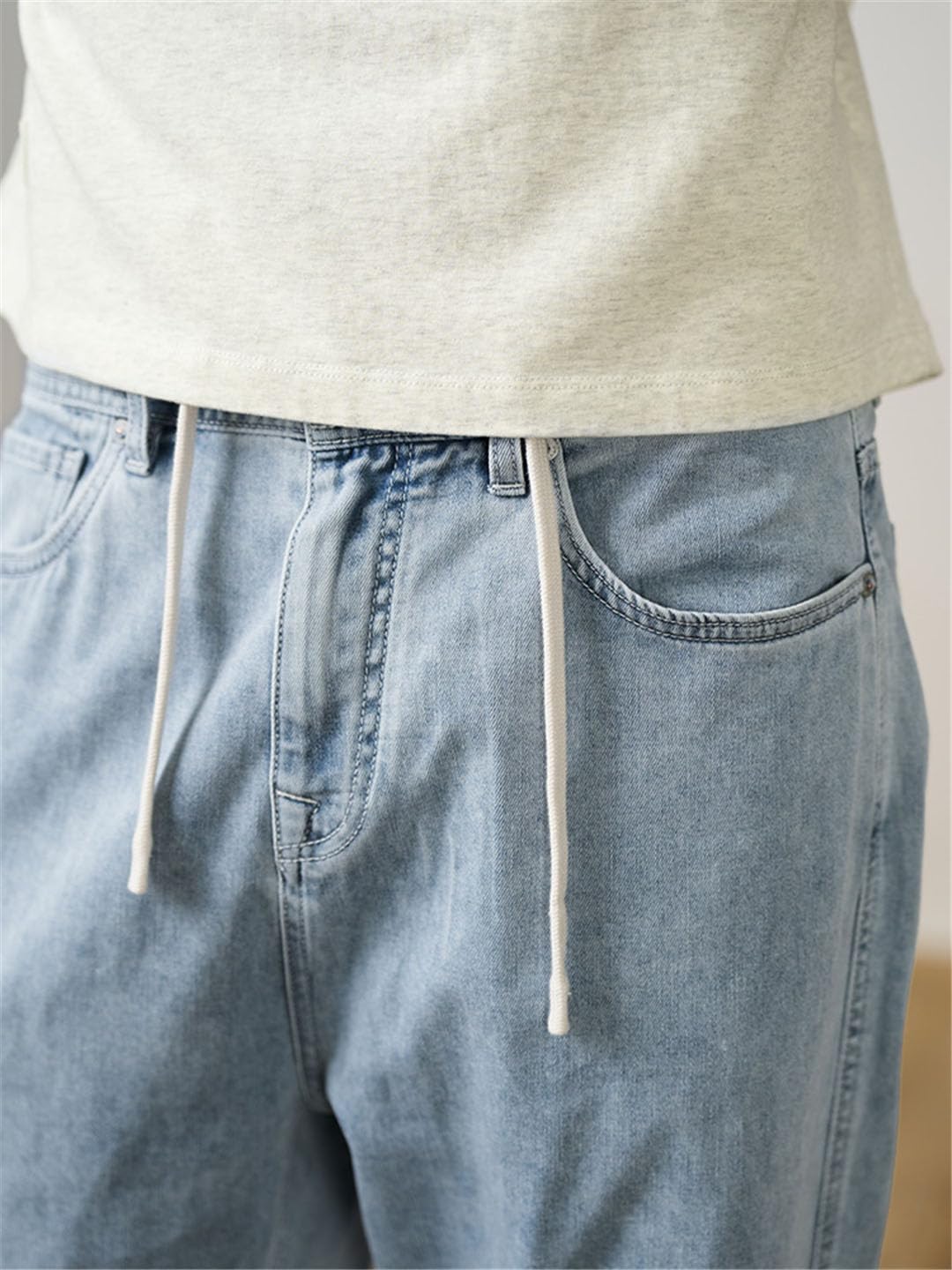 Vogrtcc Pantaloni da Uomo in Denim Leggero con vestibilità Ampia