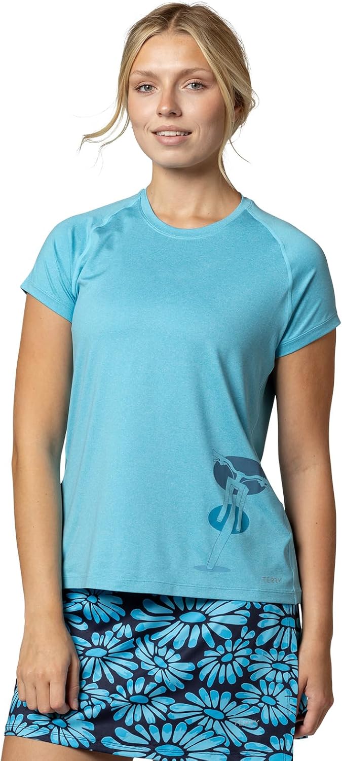 Terry Tech Tee Flow Bike Top - Women's UPF 50+ Crew Neck Short Sleeve Casual Cycling Shirt, Relaxed Fit