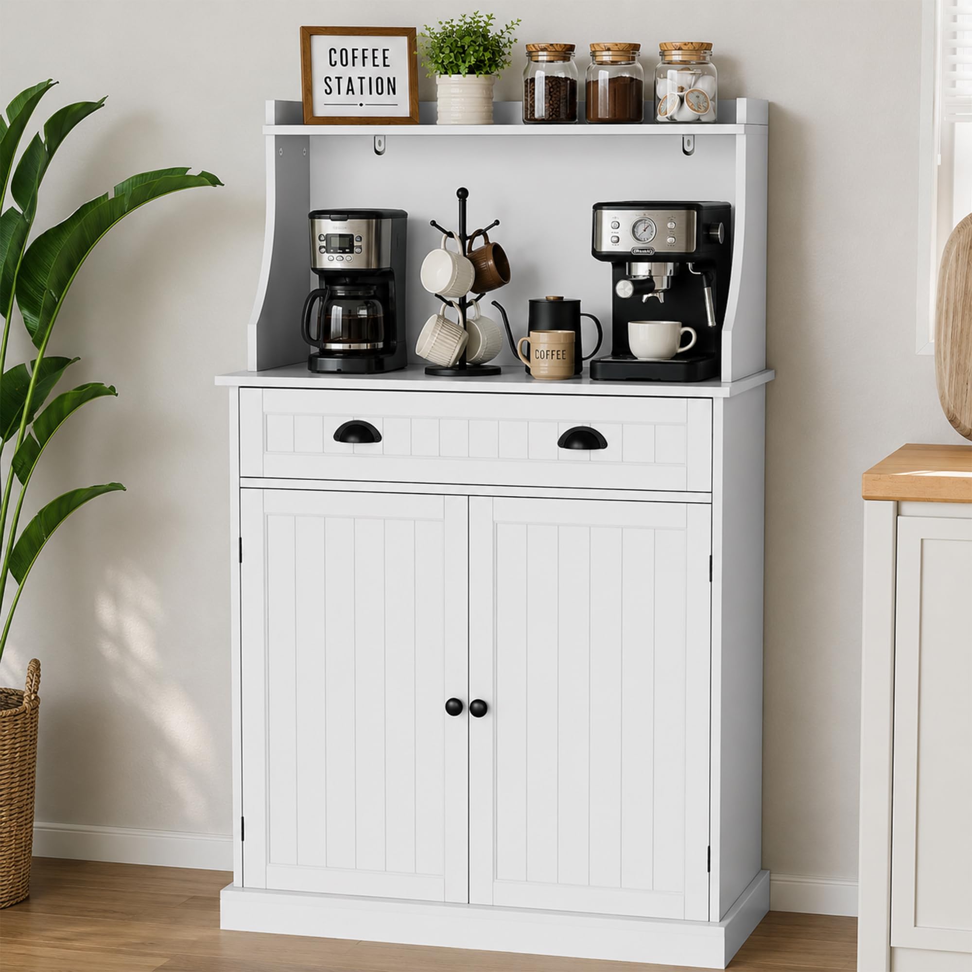 HOLTICO Farmhouse Microwave Storage Cabinet, White