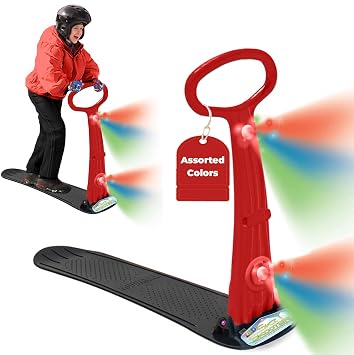 Geospace Winter Fun Foldable Snow Scooter, Ski Skooter, Snow Sled Kids Snowboard Multi-Purpose Snow Skate for Ages 8 & Up - Asstd Colors Red, Blue or Green Two LED Lights Red, Blue or Green