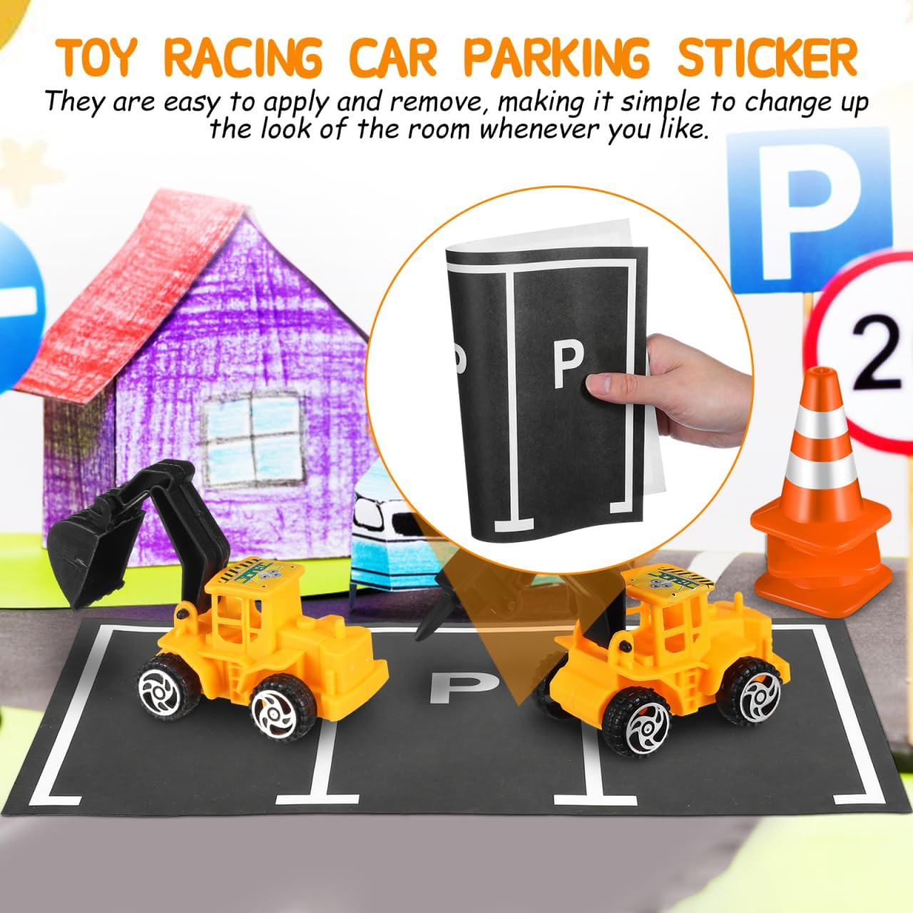 5pcs Toy Racing Car Parking Space Stickers Easy to Apply Decals for Playrooms Removable Wall Art for Boys and Girls Fun Scene Building for Toddlers image 4