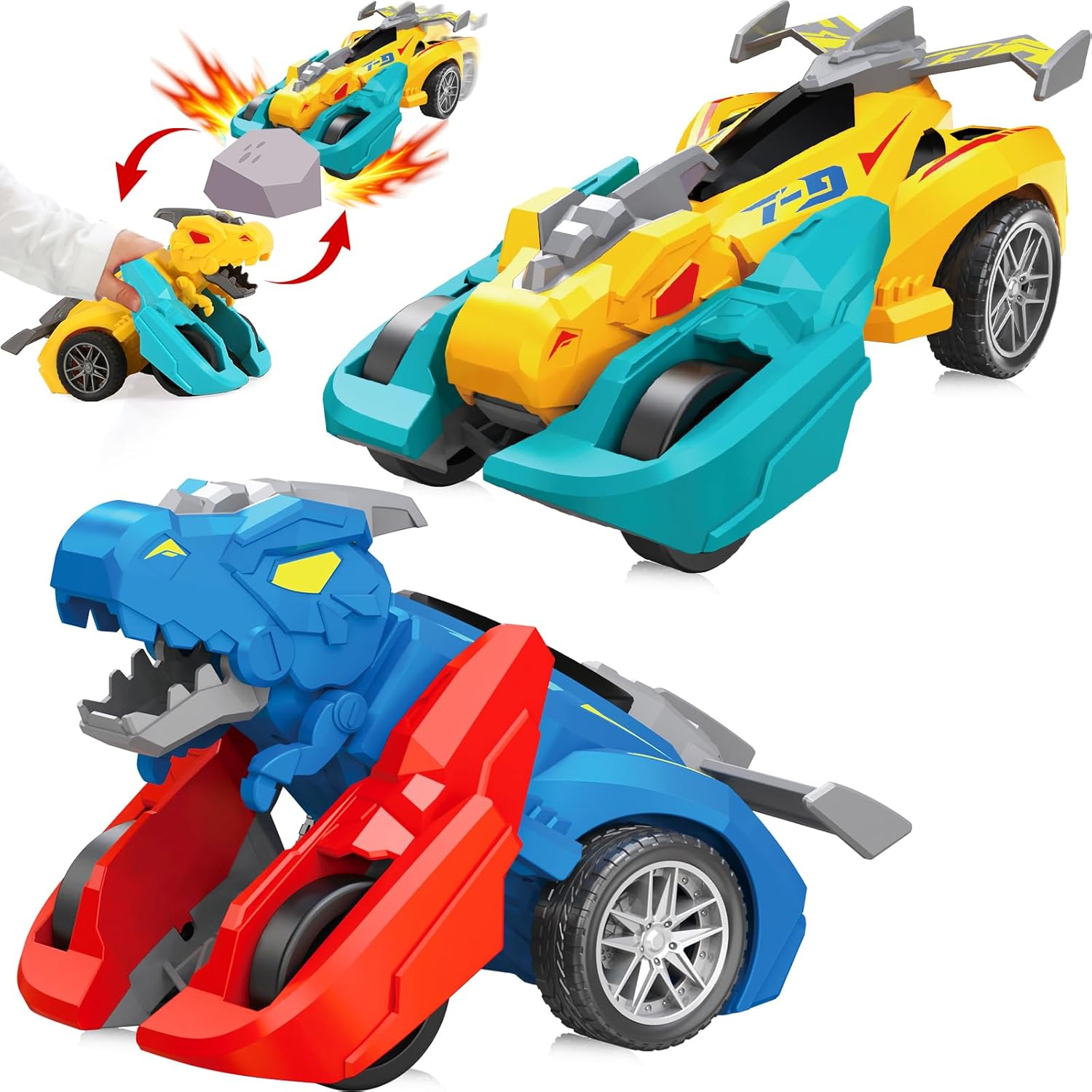 Dinosaur Monster Truck Toys for Ages 2-4, 2 Pack Collision Transformer Dinosaur Toys for Kids 3-5 Cars,Toddler Boy Toy Push and Go Cars,Educational 2 3 4 Year Old Boy Girl Toy Birthday