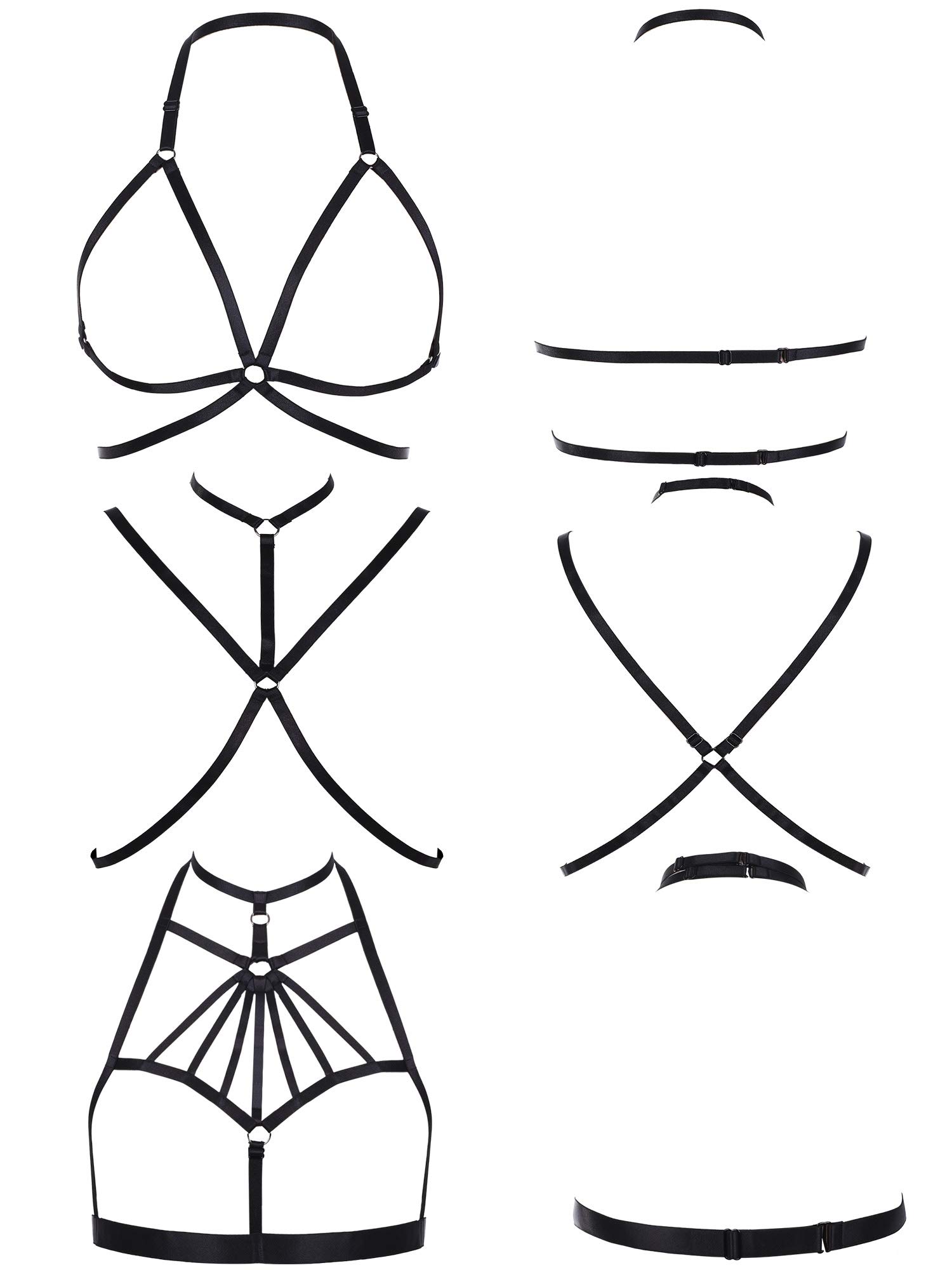 Boao 3 Pieces Women Strappy Harness Hollow Out Cage Bra Cupless Lingerie for Women Girls Supplies (Style Set 5)