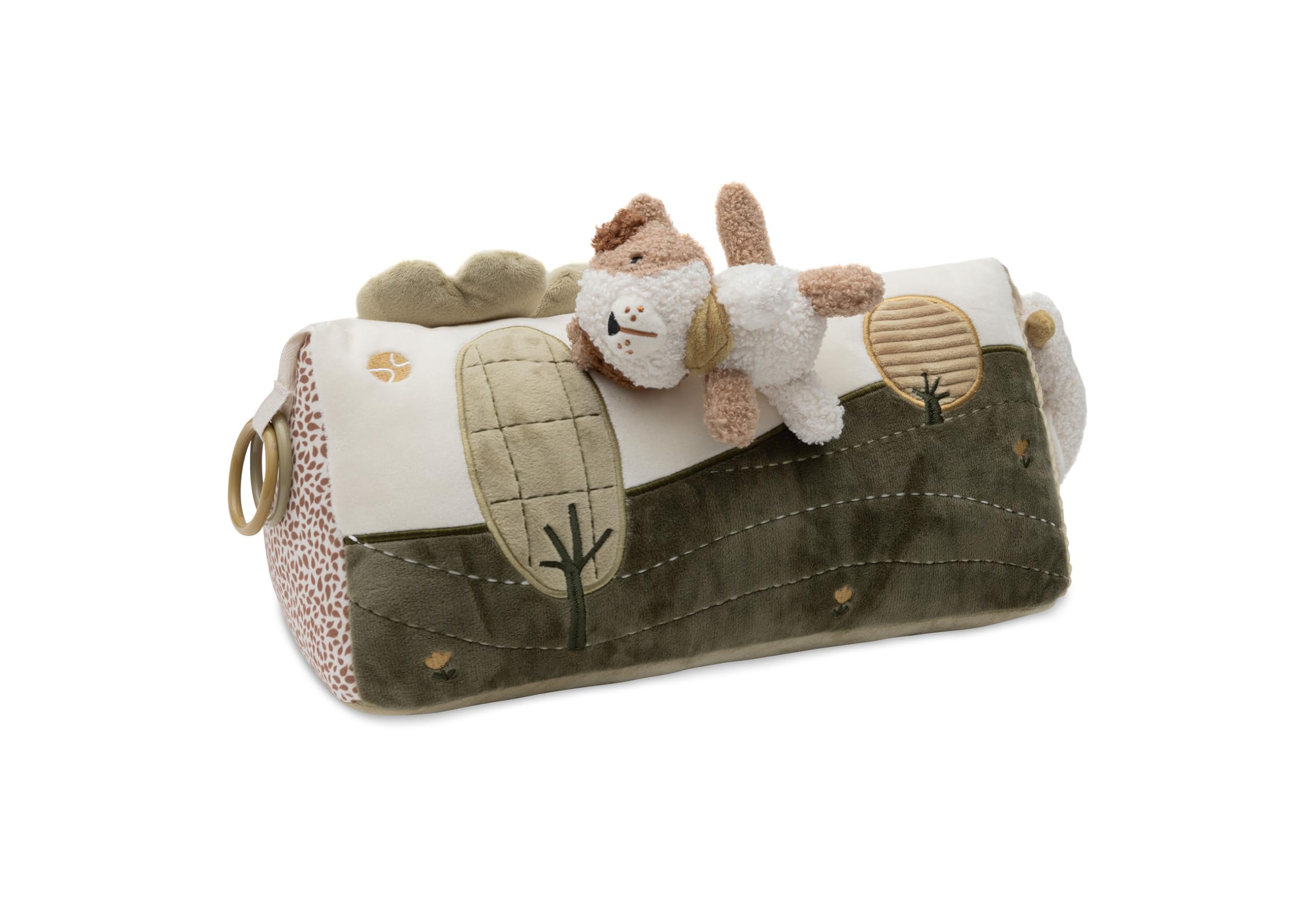 Jollein Coussin d’Activités - Tiny Park - Coussin de Jeu Tummy Time - avec Animaux, Miroir et Papier Froissé - Jouet Bébé - Jouet Sensoriel