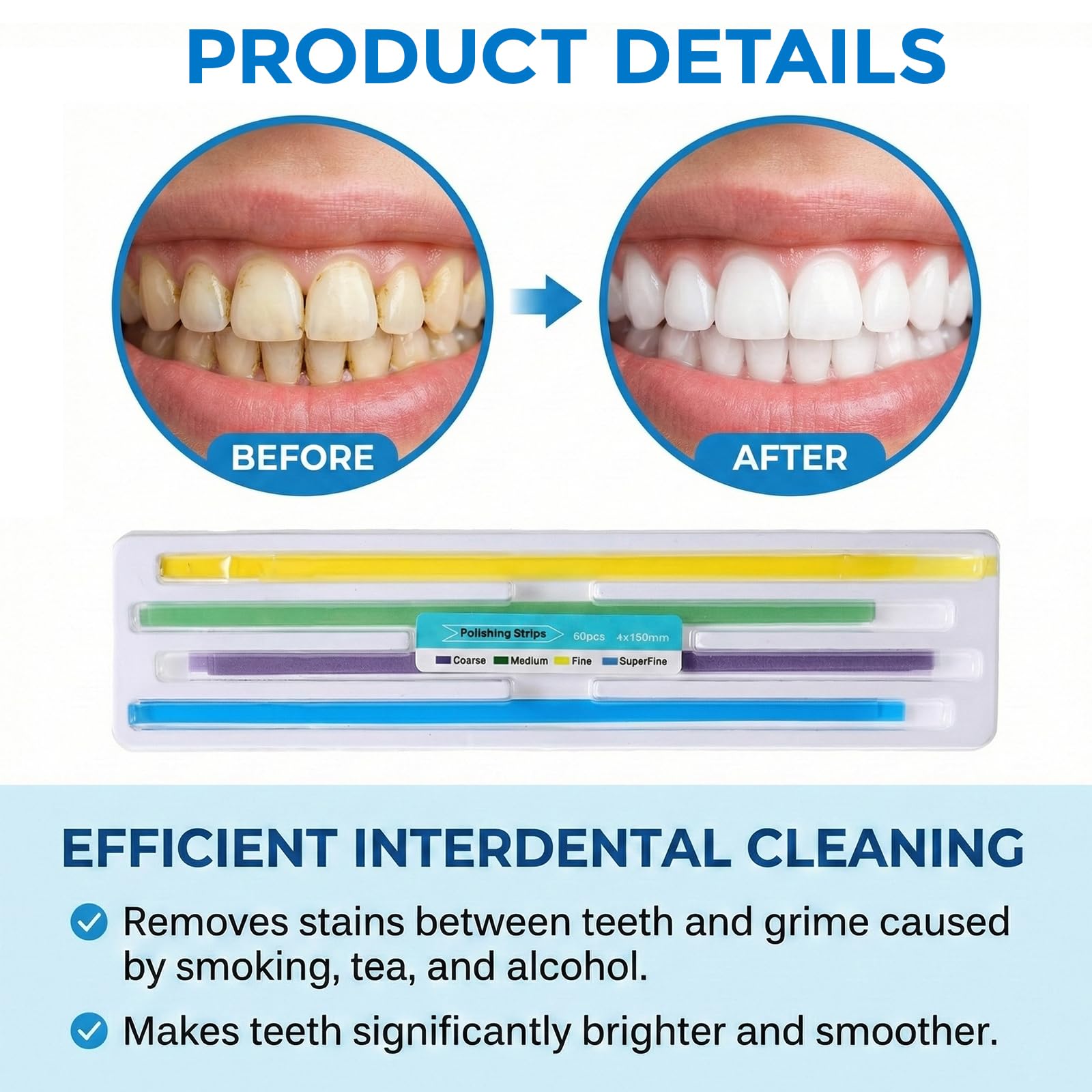 Jetstream 60 Piezas Papel de Lija Dental, Tira de Pulido Dental, 18×4.5×0.7mm