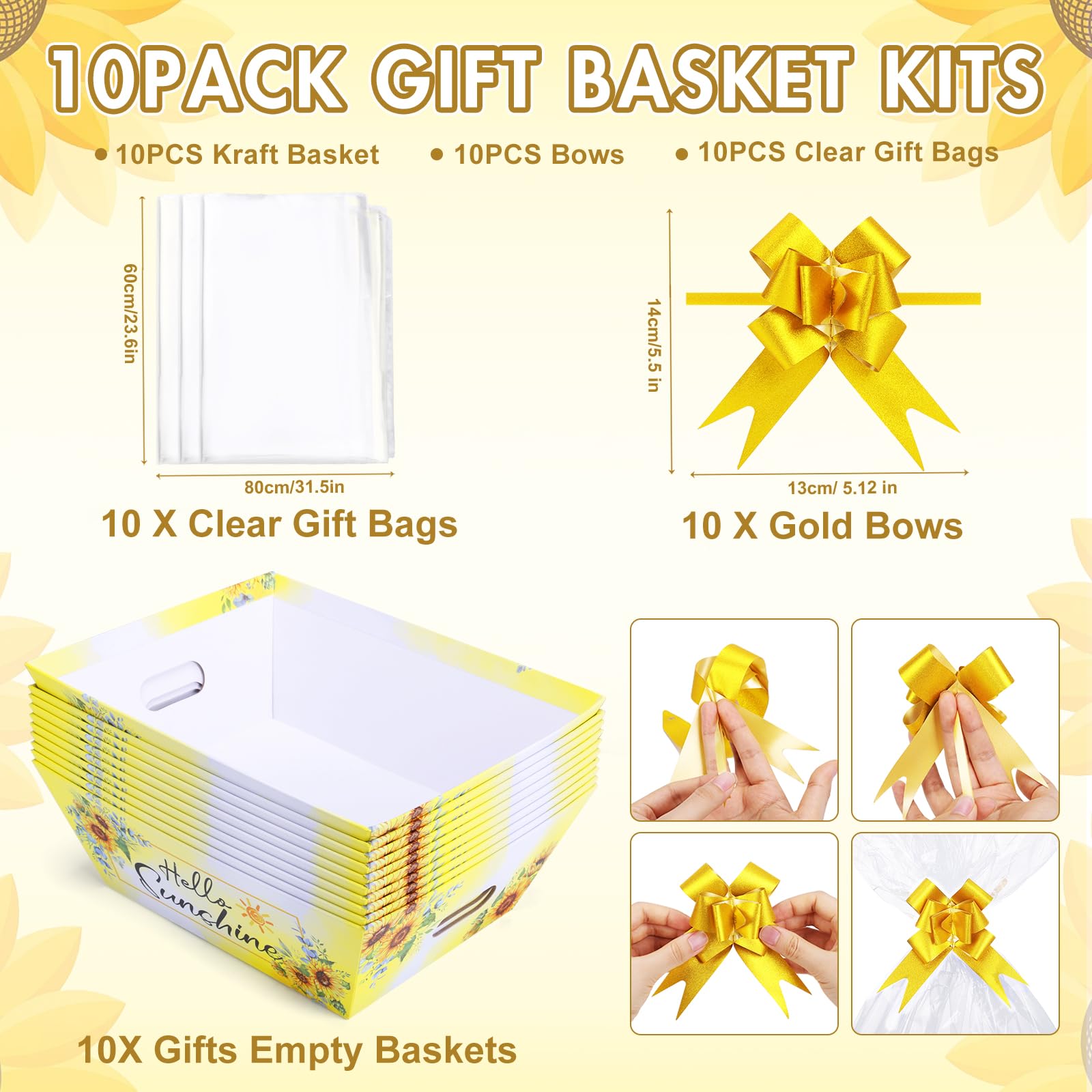 AFOROEOA Sonnenscheinkörbe für Geschenke, leer, 25,4 x 30,5 cm dicker Geschenkkorb, 10 Stück