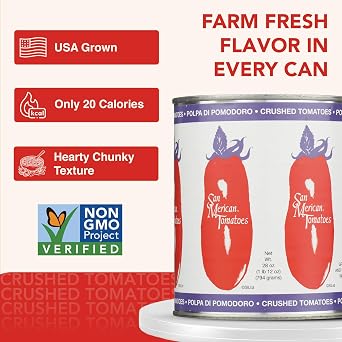 SMT San Merican Crushed Tomatoes 28oz (Pack of 6) - Non-GMO Project Verified, Gluten Free, BPA-Free Lined Can- For Marinara, Pizza Sauce, Pasta Sauce, Chili, Tomato Soup & Stew - Grown & Packed in USA