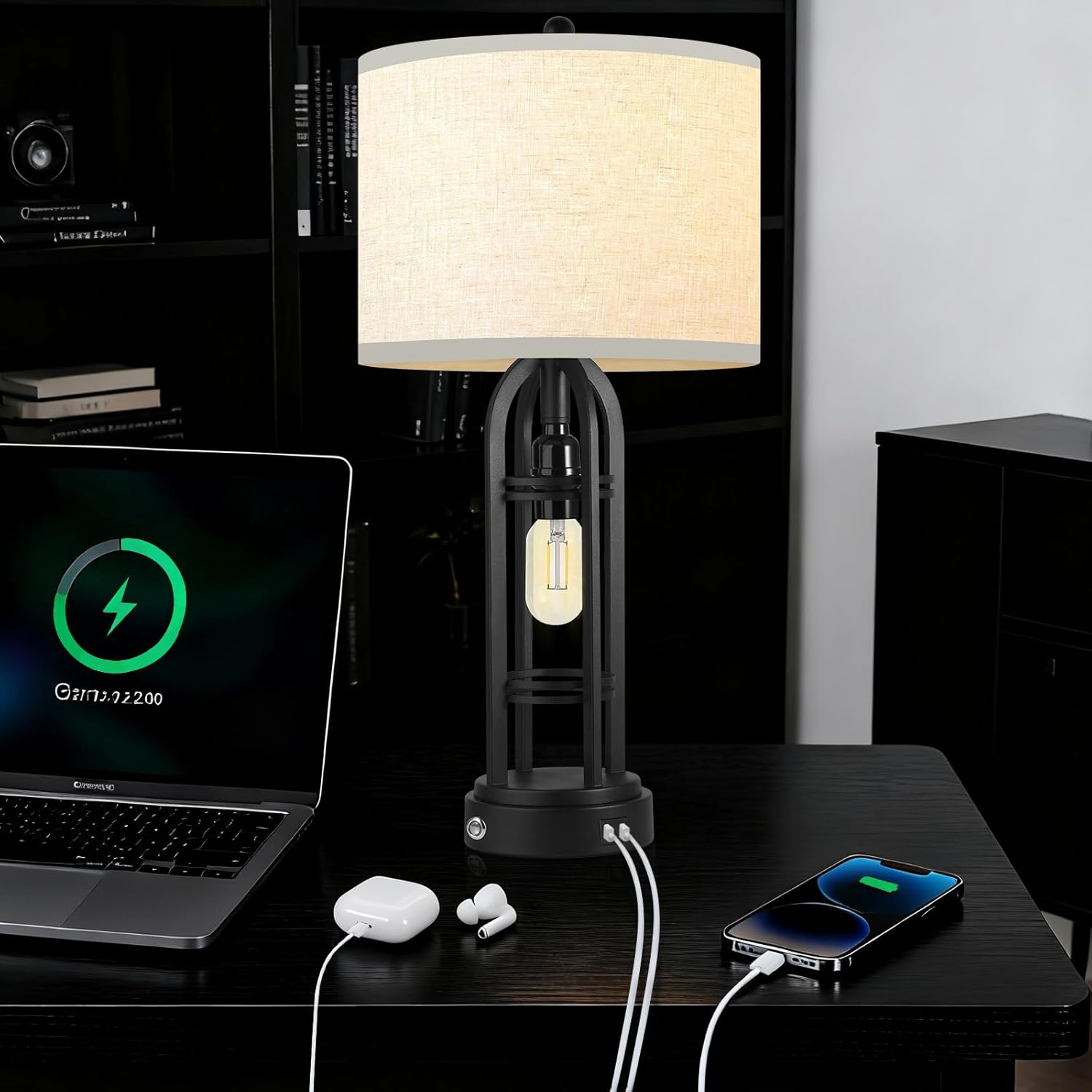 Black Table Lamps Set of 2, Table Lamp with USB Port, 3 Color Temperatures, Stepless Dimming, Bedside Lamps, Bedroom Lamps, Farmhouse Lamps for Living Room(Bulbs Included)