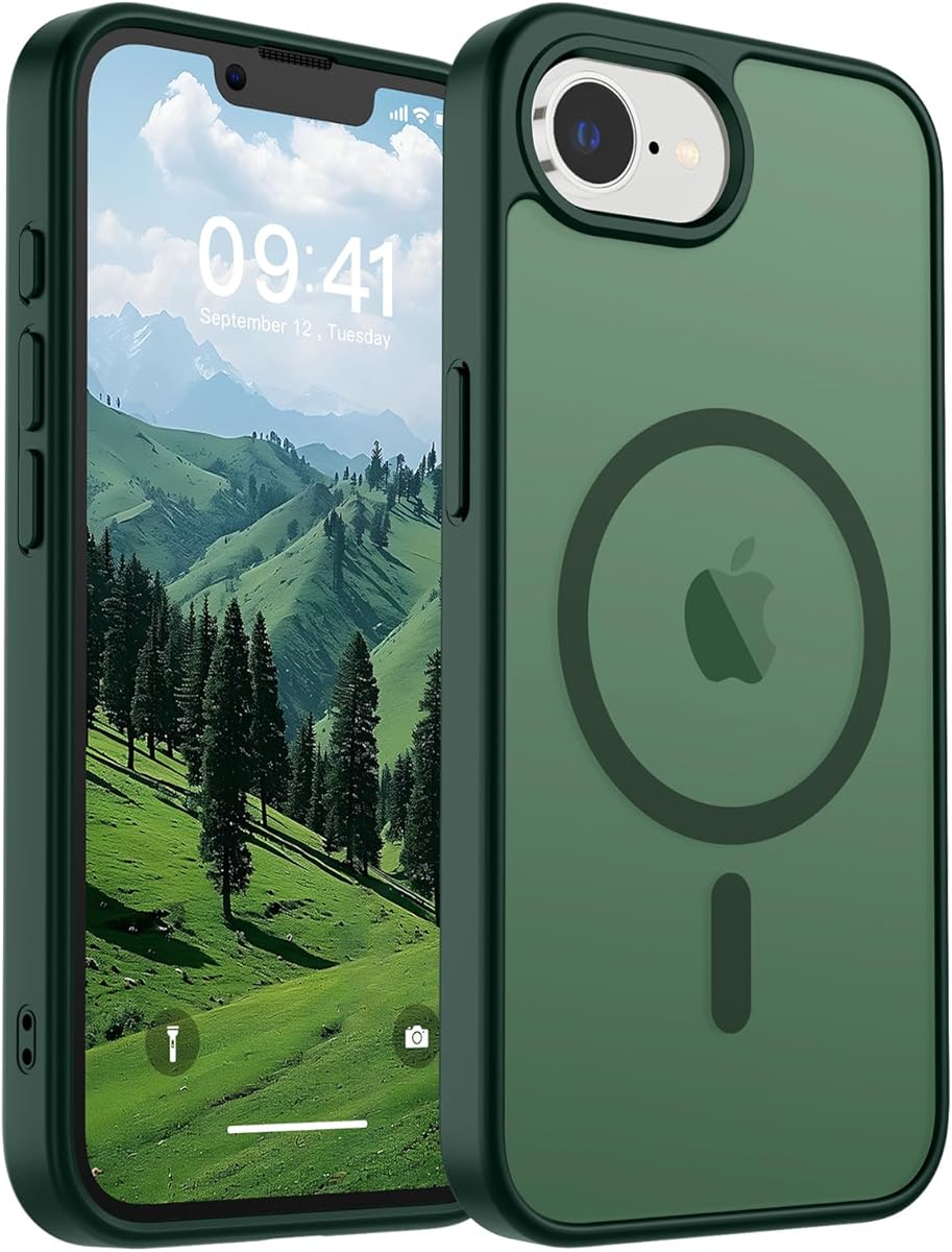SUPFINE Magnetic for iPhone 16e Case (Compatible with MagSafe)(Military Grade Drop Protection) Slim Translucent Matte Shockproof with Anti-Fingerprint Phone Case,Forest Green