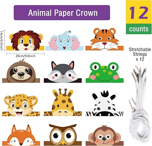 Miniatura 2 de chiazllta 12 sombreros de safari de la selva para cumpleaños, coronas de papel, zoológico, animales, fiestas, diademas para niños, accesorios para