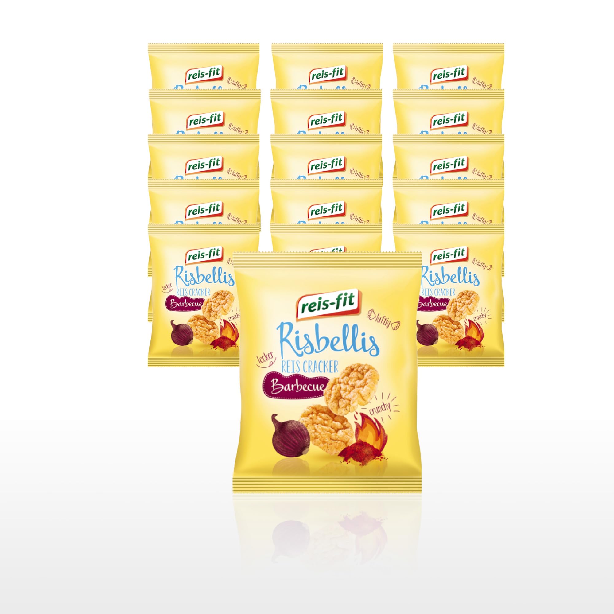 EKERA – reis-fit Risbellis Barbecue – 16 Packungen knusprige Reiscracker | Süß & herzhaft | leichte Reiswaffeln als Snack für unterwegs, Büro & zu Hause | Reis Cracker fettarm