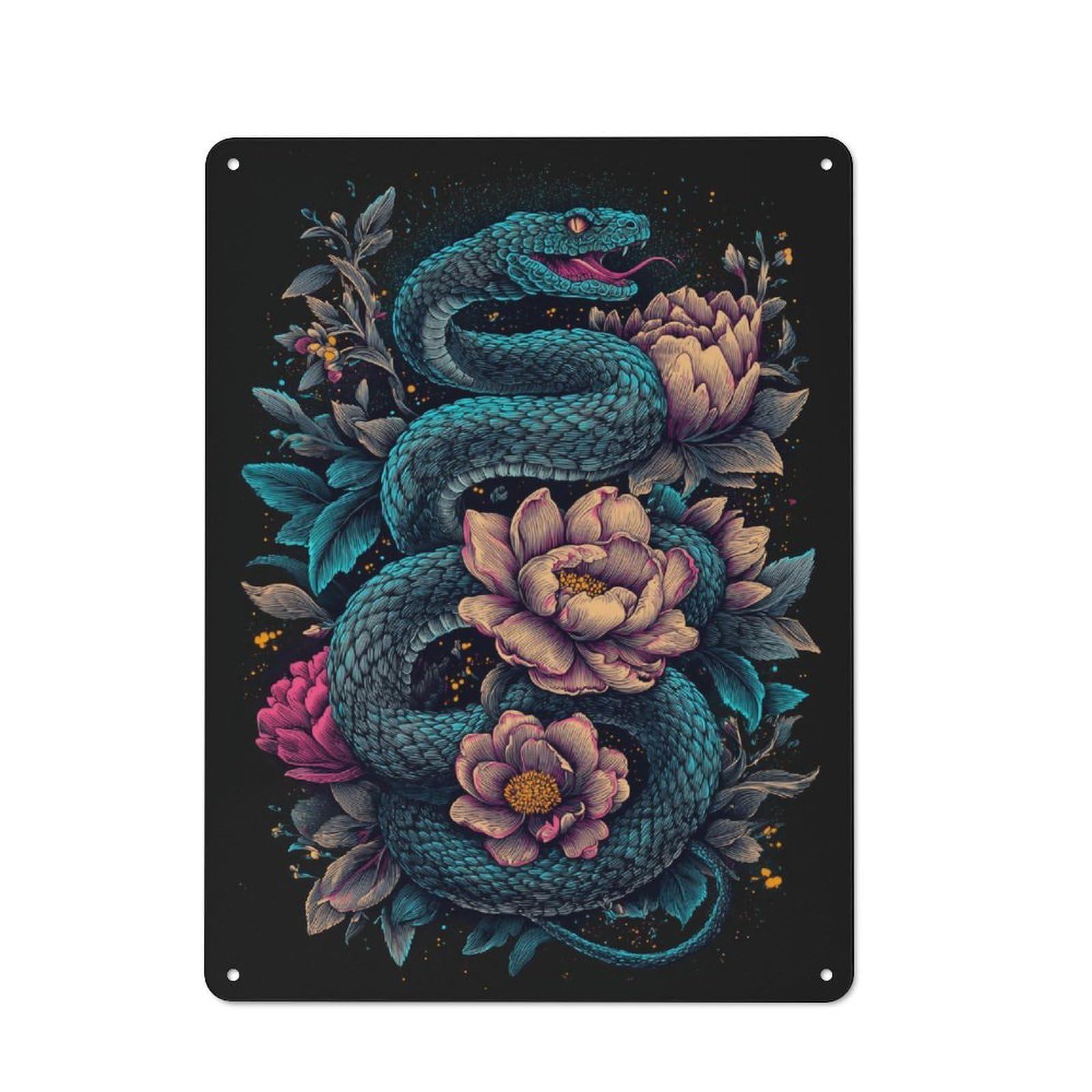 Junmoney Serene Serpent Blooms 40X30cm Retro Metal Sign With For Man Cave Or Games Room, Tin Sign Wall Decor For Games Rooms And Man Caves