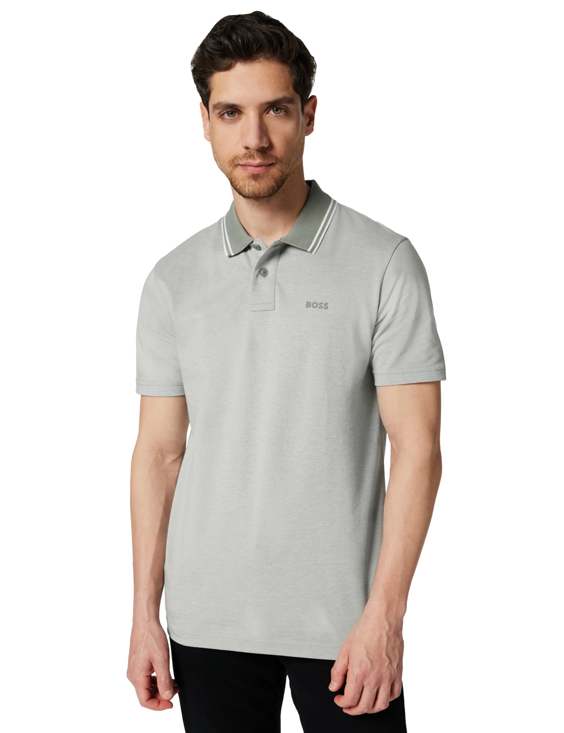 BOSS Mens PeoxfordNew Logo Print Cotton Pique Polo Shirt, Open Grey 076, XL