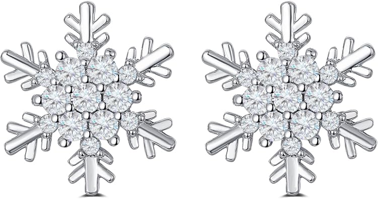 SELOVO Winter Snowflake Cubic Zirconia Stud Earrings Silver Tone