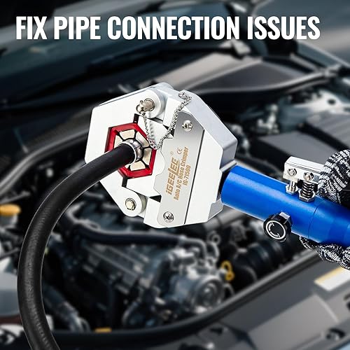 Miniatura 2 de Crimpadora de manguera hidráulica Herramienta de prensado de CA para accesorios de manguera de púas y cuentas | Juego de 7 troqueles para reparación