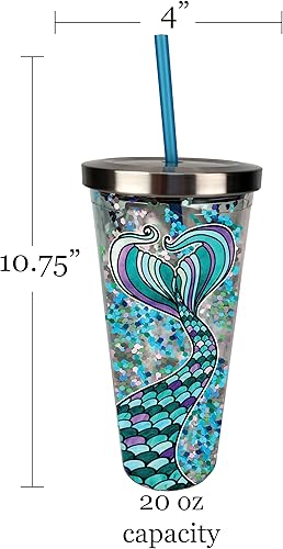 Miniatura 4 de Spoontiques Taza con purpurina de sirena con pajita, 20 onzas