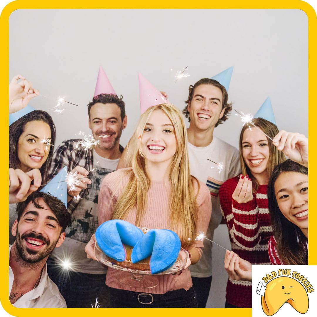 Biscotti cinesi della fortuna, biglietti profetici, biscotti blu, per regalo, compleanno del bambino, festa, per gli ospiti, per la festa, biscotti di buona fortuna, magia, gusto vaniglia (100 pezzi)