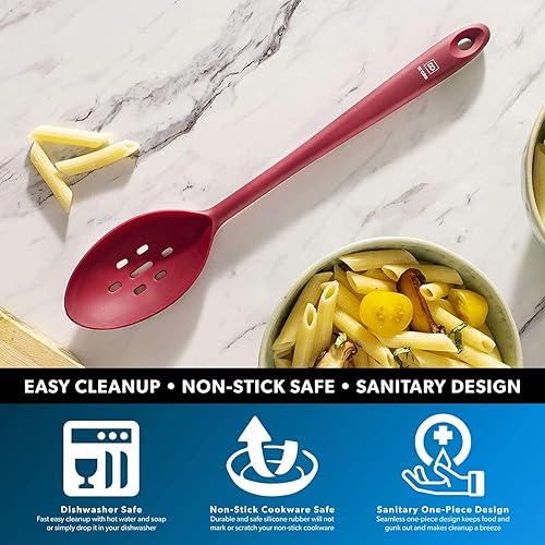 Miniatura 2 de DI ORO - Cuchara ranurada de silicona, cuchara de silicona de alto calor de 600 F para cocinar utensilios de cocina antiadherentes, cuchara de