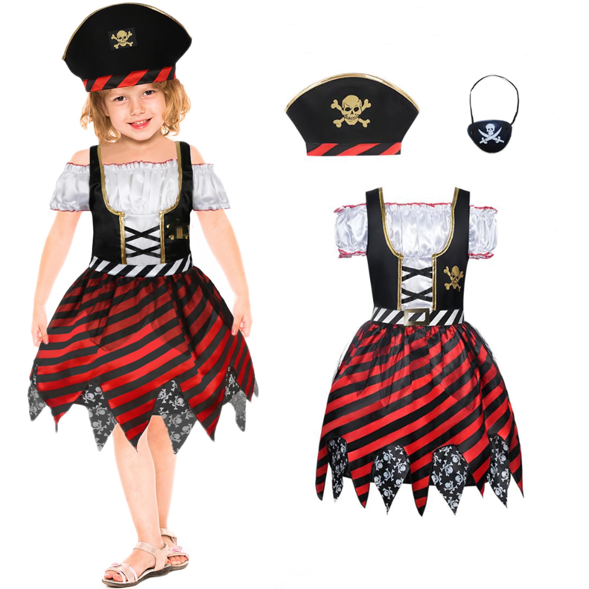 Sponsored Ad – Pirate Costume for Girls, Pirate Role Play Dress Up Set with Pirate Hat & Eye Patch, Pirate Princess Deluxe Dress for Pirate Themed Birthday Party Holloween 5-6 Years, 3Pcs - M Size