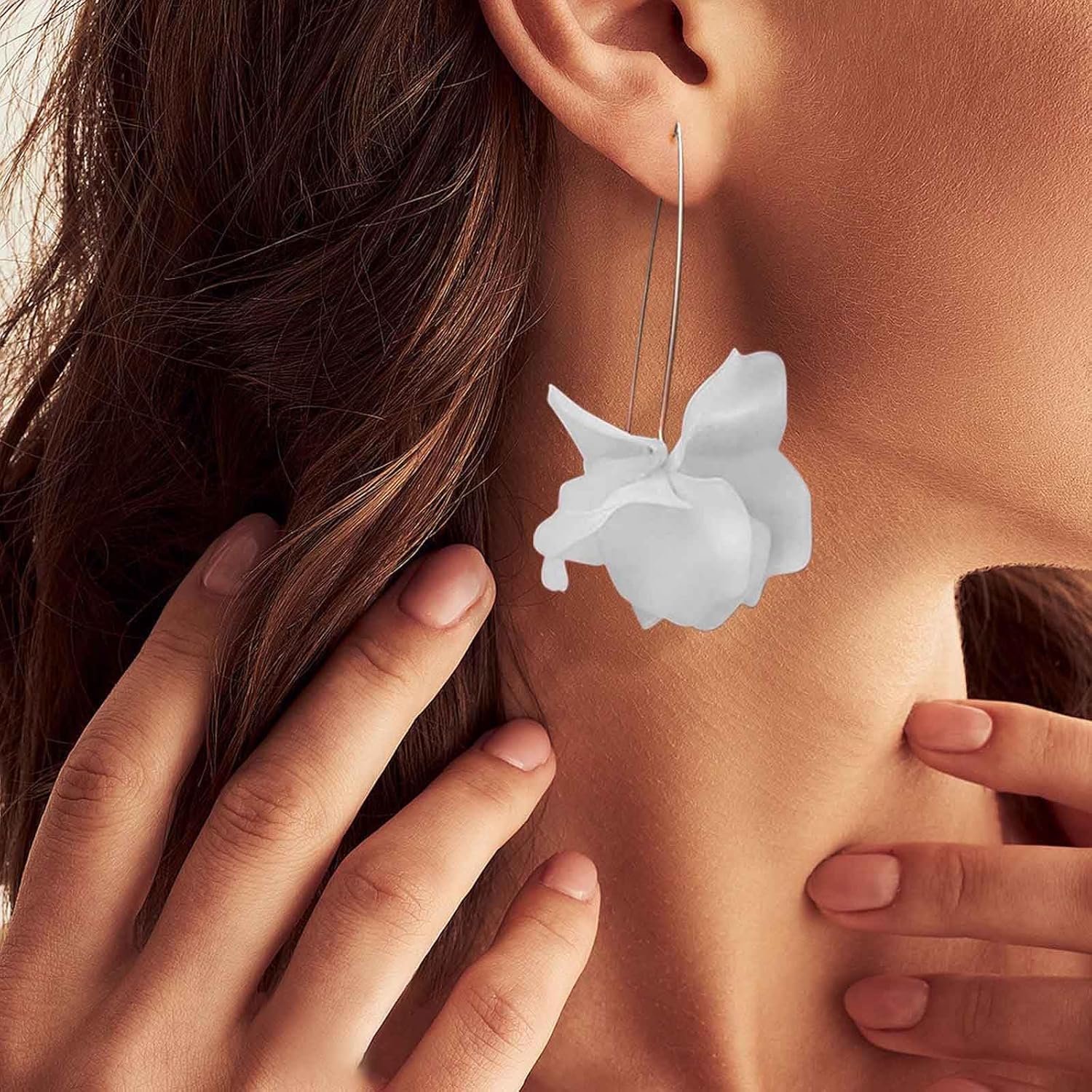 Boho Acrylic Flwoer Drop Earrings Resin Tiered Petal Flower Earrings Large Pink Flower Earrings Exaggerated Flower Dangle Earrings Flower Floral Earrings Jewelry for Women - Image 7