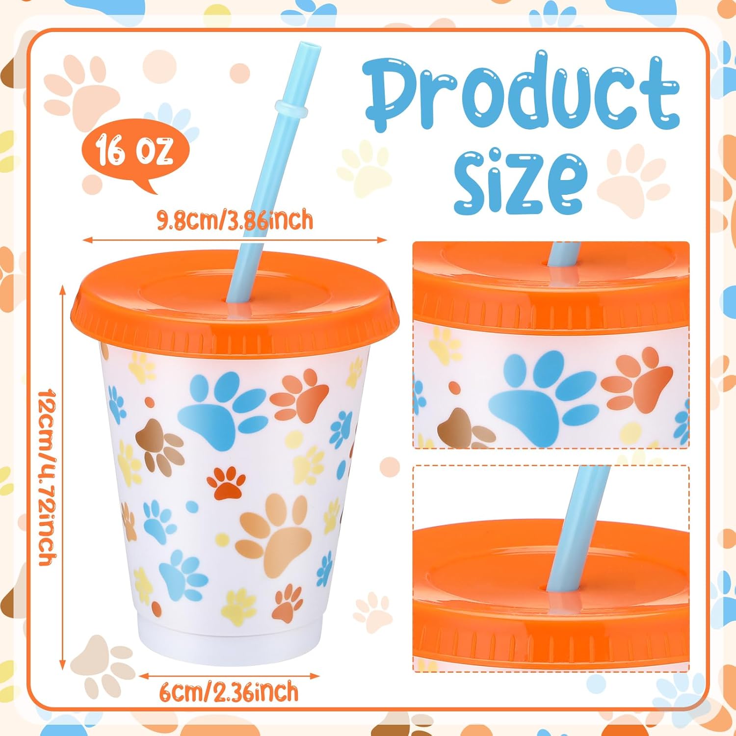 Sliner 24 Pcs Blue Dog Paw 16 oz Reusable Plastic Opaque Cups Paw Print Tumbler with Lid and Blue Straw Drinking Colorful Cup for Birthday Party Supplies Favors - Image 2