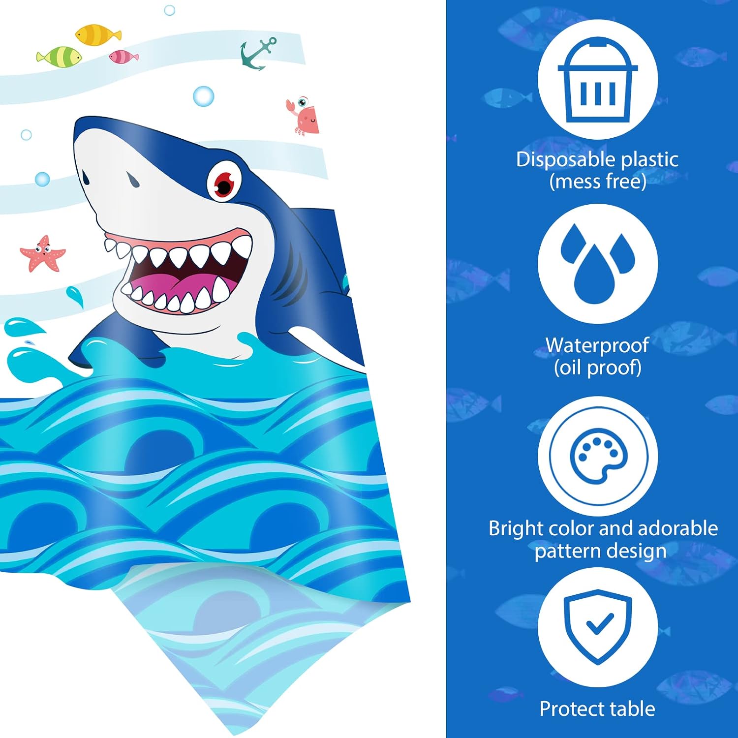 Shark Party Tablecloth, DUAIAI 3 Pack Large Shark Sign Plastic Disposable Rectangle Table Cover for Boys Girls Kids Baby Swimming Ocean Shark Themed Birthday Party Decorations Supplies, 54x108 inch