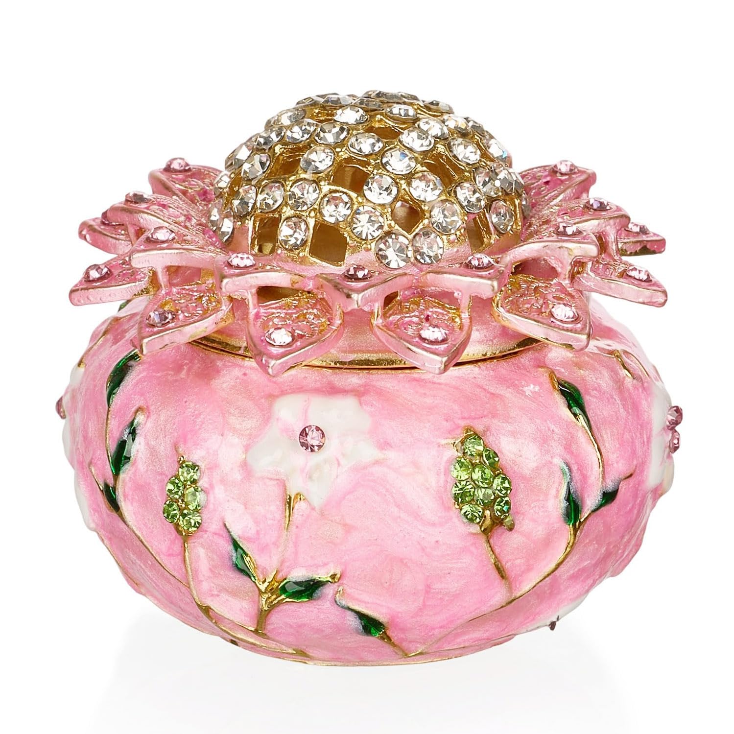 SEVENBEES Pink Enamel Sunflower Jewelry Box with Rhinestones - Exquisite Decorative Floral Trinket Box Storage for Trinkets & Gifts for Jewelry Lovers Christmas Decorations