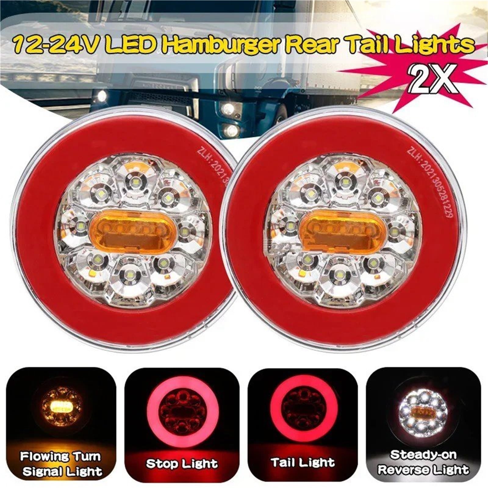 Luz Trasera 2 Luces Traseras LED 12V-24V Para Camión Remolque Caravana Autobús Luz Trasera Dinámica Luces Freno Marcha Atrás.