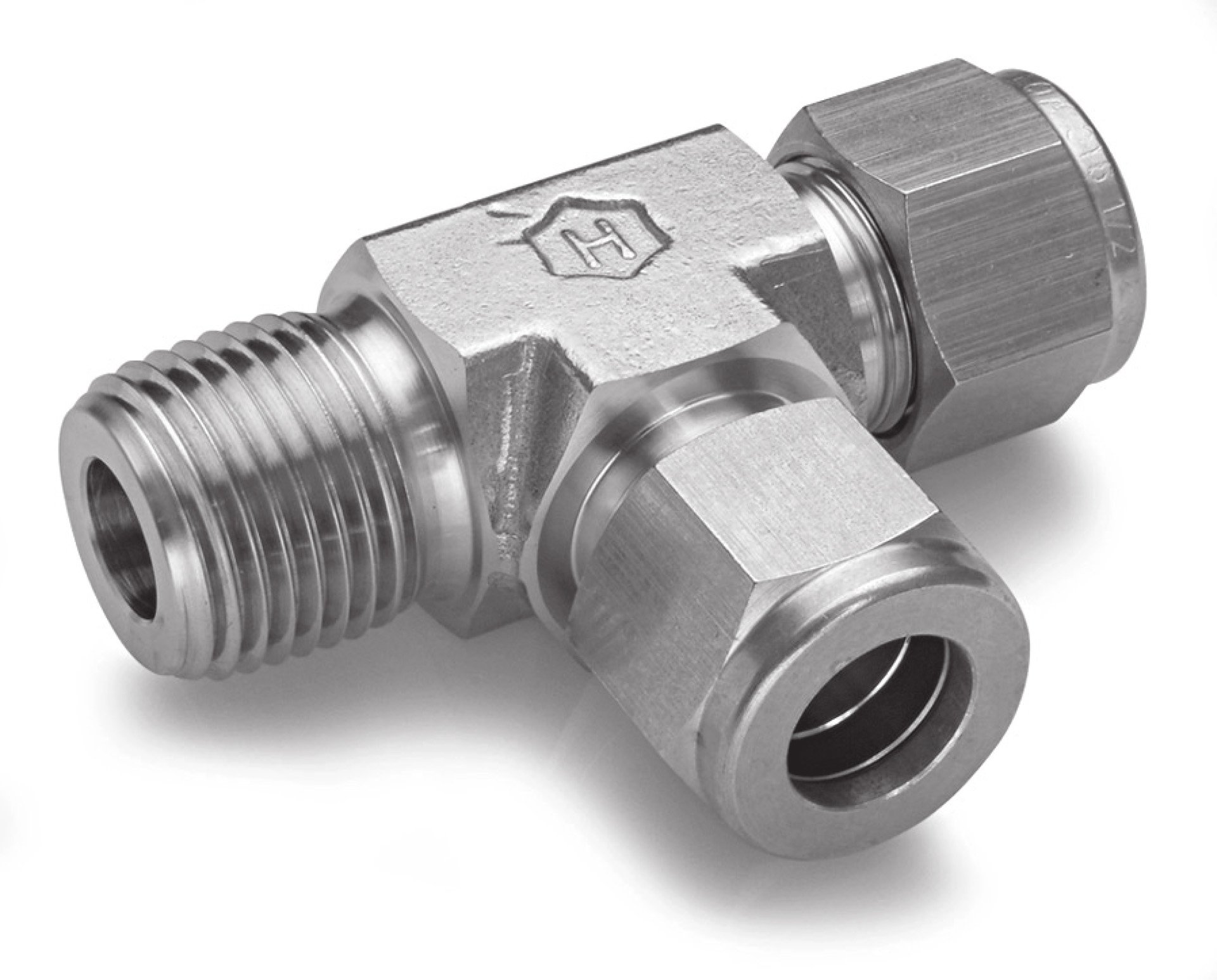 Stainless Steel 316 Let-Lok Compression Fitting, Tee, 1/8" NPT Male x 1/8" Tube OD x 1/8" Tube OD