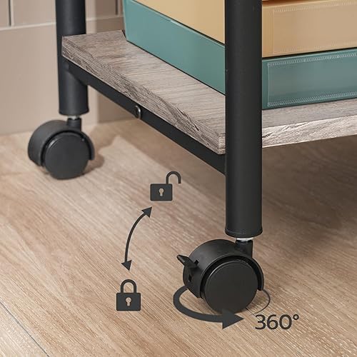 Vista 5 de HOOBRO Printer Stand, 2-Tier Industrial Under Desk Printer Cart with Shelf, Mobile Heavy Duty Storage Rack on Wheels for Home, Office, Grey and Grey